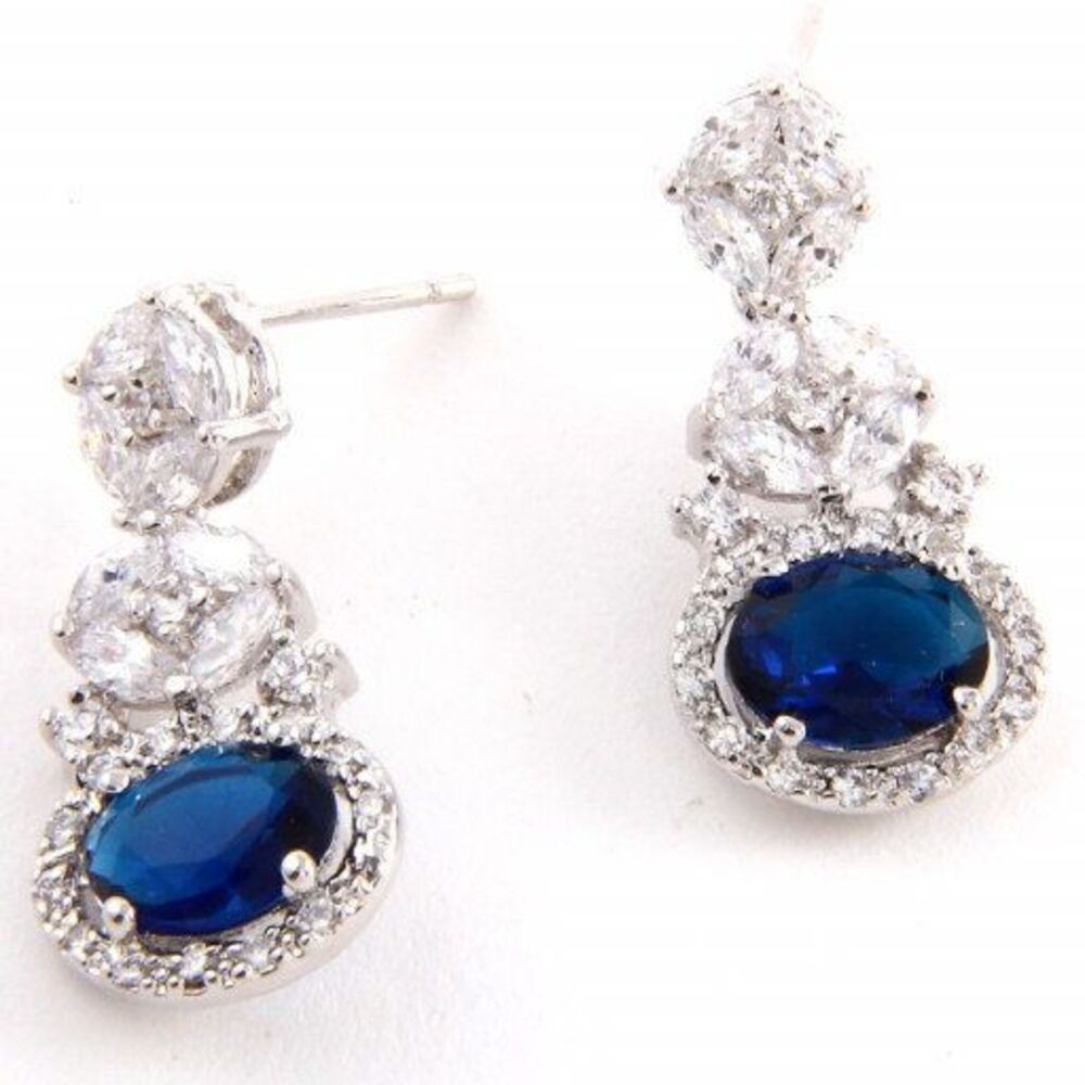 Cobalt Blue Cubic Zirconia Drop Earrings